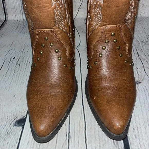 Vintage Women’s Brown Western Embroidered & Studded Cowboy Boots Size 8.5 - Picture 11 of 16